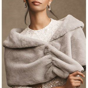 BHLDN Maxime Satin-Lined Faux Fur Wrap